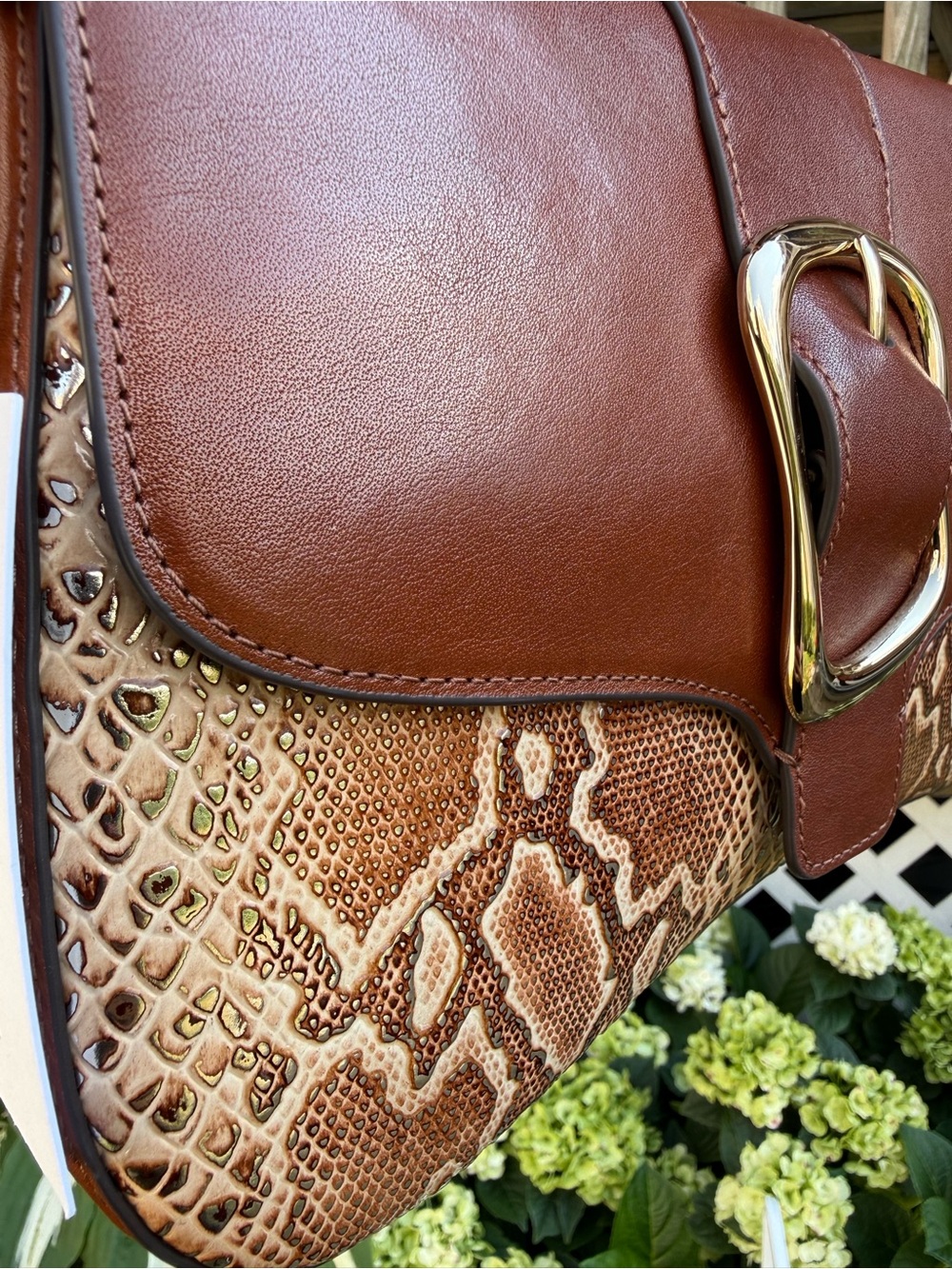 Brahmin Shoulder Bag Multi Wailua Brown Leather Buckle Snake Embossed - Picture 5 of 9